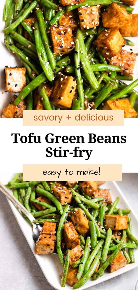 This quick and easy green bean tofu stir-fry will be your next favorite meal! This dish features crunchy green beans and crispy tofu tossed in a delicious sauce. A great weeknight dinner that is ready in 30 minutes. Tofu Green Beans, Bean Tofu, Green Bean Stir Fry, Bean Stir Fry, Easy Green Beans, String Beans, Cooking Green Beans, Tofu Stir Fry, Garlic Green Beans