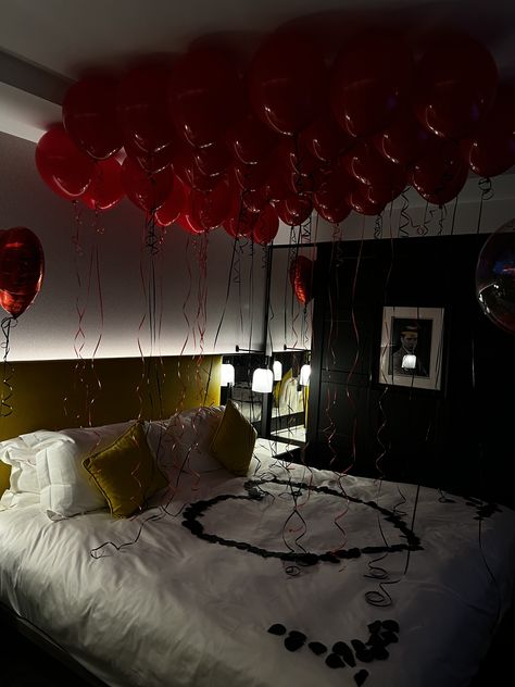 valentines, love, decoration, hotel, london, red balloons, petals, birthday decoration, hotel decoration, girlfriend, boyfriend Valentine Hotel, Valentine's Day Hotel, Valentine Bedroom Decor, Hotel Room Decoration, Valentines Bedroom, Boyfriends Birthday Ideas, Red Hotel, Husband Birthday Surprise