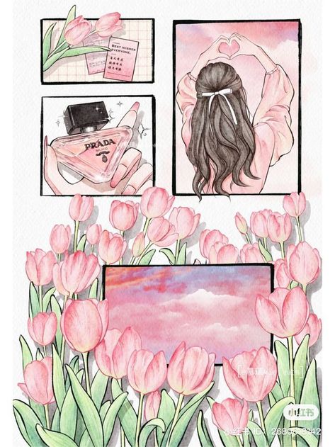 Whimsical Art Journal, Wonder Art, Tulips Art, Seni Dan Kraf, Graphic Novel Art, Flower Art Drawing, Comic Style Art, Book Illustration Art, Comic Style