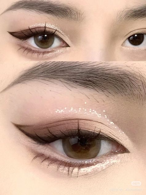 Brown Chinese Makeup, Light Formal Makeup Brown Eyes, Brown Doe Eye Makeup, Cute Simple Makeup Looks For School, Thai Eye Makeup, Cat Beauty Face Type, Brown Makeup Looks Eyeshadows, Simple Brown Eye Makeup, Makeup Ideas Douyin