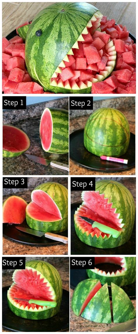 Watermelon Shark, Shark Week Party, Summertime Snacks, Deco Fruit, Shark Themed Birthday Party, Fest Temaer, Birthday Party Snacks, Decorações Com Comidas, Watermelon Carving