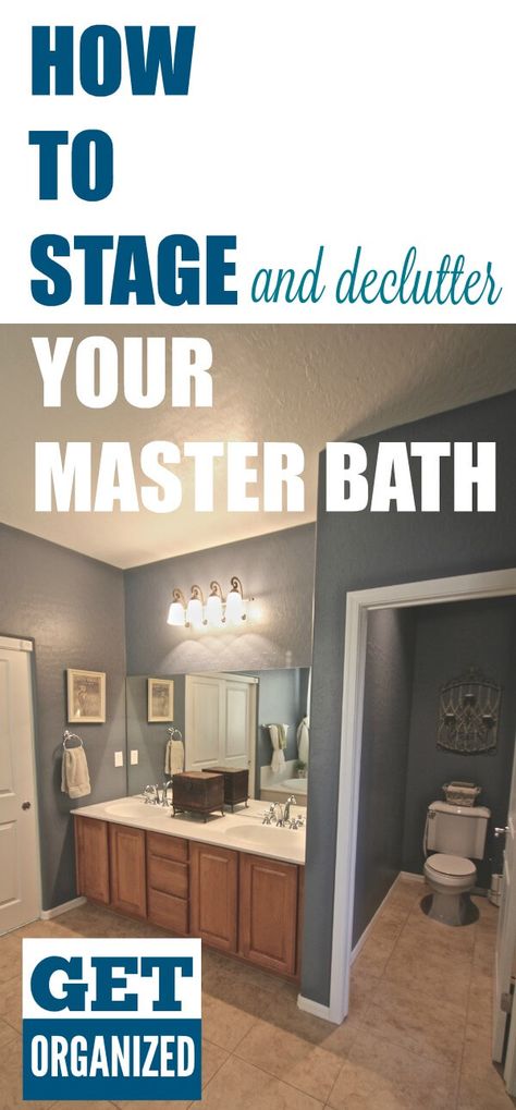 Home Staging Ideas Bathroom, Decorate Master Bath, Staging Bathroom To Sell, Staged Bathroom To Sell, Stage Bathroom To Sell, How To Stage A Bathroom To Sell, Master Bath Decorating Ideas, Master Bath Organization, Bath Staging