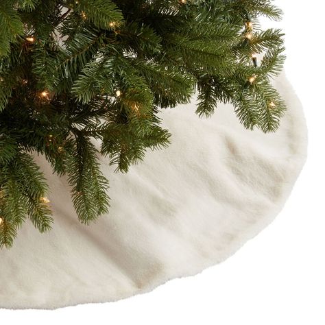 Ivory Faux Fur Plush Tree Skirt - World Market Gold Star Tree Topper, White Tree Skirt, Faux Fur Tree Skirt, Fur Tree, Linen Cocktail Napkins, Classic Candles, Unique Christmas Decorations, Bow Shop, Farmhouse Christmas Decor