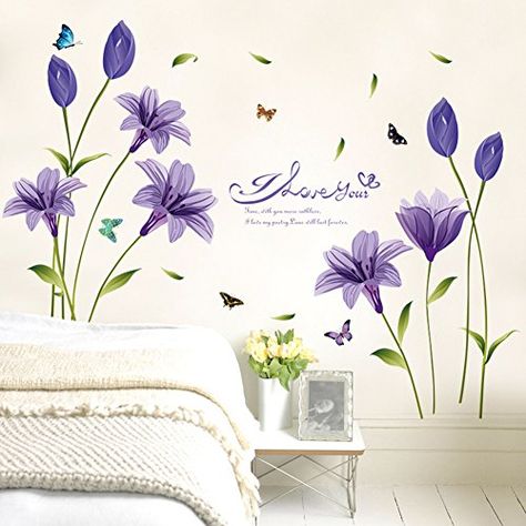 Apartment Neutral, Lavender Living Room, Pallet Stairs, Lavender Wall, Wall Murals Diy, Purple Lily, Butterfly Wall Decals, Family Tree Wall Decal, Flower Wall Decals