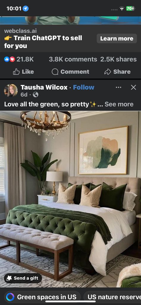 Green Bedroom Ideas Aesthetic, Green Bedroom Colors, Sage Green Bedroom Ideas, Green Bedroom Ideas, Maine Decor, Bedroom Ideas Aesthetic, Sage Green Bedroom, Classy Bedroom, Green Bedroom