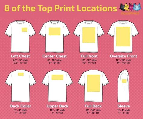 Design Placement On Back Of Shirt, Shirt Design Placement, Sublimation Heat Press Chart, Back Template, Diy T Shirt Printing, Sticker Cricut, Monogram Pocket Tees, Heat Press Projects, Starting A Clothing Business