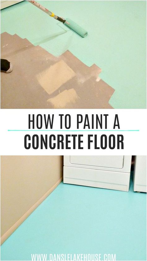 Want to paint concrete floors in basement? Click to learn how to paint concrete floors. Use this tutorial to paint concrete steps or paint concrete floor indoor. Hopefully this bold turquoise floor gives you concrete floor ideas! A concrete floor is a blank canvas! This turquoise concrete floor makes this laundry room so cheery. Concrete floors in house can be fun! Concrete flooring can really be a chance to create a custom design for so little money. #concretefloors #paintconcrete Paint A Concrete Floor, Concrete Laundry Room Floor, Painted Concrete Floors Indoor, Concrete Laundry Room, Turquoise Laundry Room, Concrete Floor Paint, Painted Cement Floors, Concrete Floors Diy, Laundry Room Floor