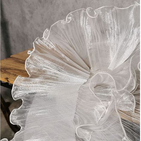 PRICES MAY VARY. Color White , Width : 5 1/8 inches , Length : 5 Yards(some continuous, some 1+4 yards or 3+2 yards) Vintage pleated Organza ruffle trimming, easy to be shaped as the material is a little hard A darling trim for your sewing and crafting projects Perfect for decorating, dress design, making hair accessory and DIY headbands, bouquets and other crafts, Ideal for clothing, costume, dress, curtain DIY sewing. Ideal for wedding decorations ; Retrofit your old dress to be a new one ; Ma Ruffles Aesthetic, White Chiffon Fabric, Design Your Own Dress, Curtain Diy, Pleated Organza, Diy Headbands, Wedding Dress Fabric, Ruffle Beading, Bag Decoration