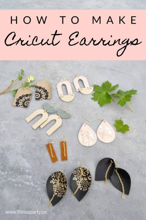 How To Make Earrings With A Cricut: design leather & faux-leather earrings in Cricut Design Space, add iron-on vinyl. It’s easy and fun to learn how to make earrings with a Cricut machine. You can make them out of lots of different materials, including leather and faux leather. This beginners guide on how to make... The post How To Make Earrings With A Cricut appeared first on Life is a Party. Svg Leather Earrings, Earring Patterns For Cricut, Cricut Maker 3 Earrings, Cricut Joy Earrings, How To Make Leather Earrings With Cricut, Diy Earrings With Cricut, How To Make Faux Leather Earrings Cricut, Making Earrings With Cricut, How To Make Faux Leather Earrings