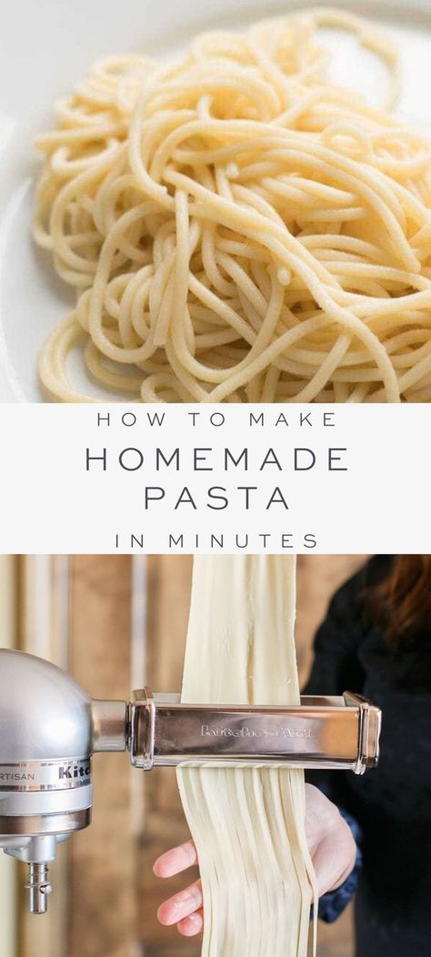 Quick Homemade Pasta, Homemade Pasta Kitchenaid, Homemade Spaghetti Noodles, Basic Pasta Recipe, Kitchenaid Pasta Maker, Fresh Pasta Recipe, Homemade Pasta Noodles, Making Homemade Pasta, Make Homemade Pasta