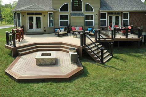 One of the biggest trends in decks for 2016 is a continuing focus on turning decks into outdoor living spaces. More specifically, more homeowners are thinking about basically making their decks int… Deck With Bay Window, Deck Two Level, Rap Around Deck Ideas, Walk Out Deck Ideas Backyards, 3 Tier Deck, 3 Level Deck, 2 Tier Deck Ideas Backyards, Custom Deck Ideas, Deck On Hill