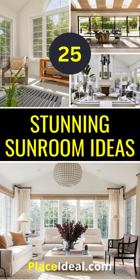 25 Stunning Sunroom Ideas: Transform Your Home with Elegant and Cozy Designs - placeideal.com Sunroom Windows Ideas, Sunroom Remodel Ideas, Enclosed Porch Ideas On A Budget Diy Sun Room, Sunroom Layout Ideas, Florida Room Ideas Sunrooms Small, Relaxing Sunroom Ideas, Sunroom Decorating Ideas Farmhouse Style, Morning Room Off Kitchen Ideas, Florida Room Ideas Sunrooms