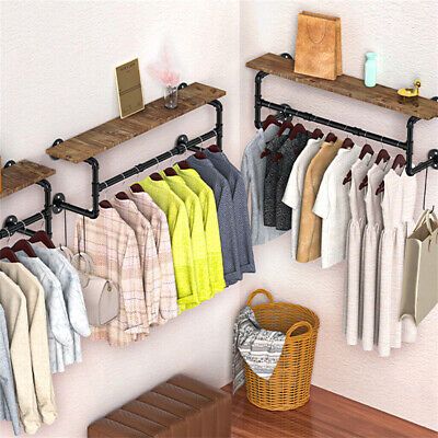 Clothes Rail Storage, Wall Mounted Garment Rack, Hanging Clothing Storage, Diy Wall Closet Hanging Clothes, Storage Without Closets, Creative Clothes Hanging Ideas, Wardrobe Hanging Rail Ideas, Ideas To Hang Clothes Without A Closet, Small Apartment Storage Solutions Bedroom