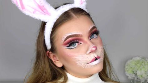 Bunny Halloween Makeup, Rabbit Makeup, Holiday Eyeshadow, Bunny Makeup, Make Carnaval, Bunny Halloween, Animal Makeup, Creepy Halloween Makeup, Cute Halloween Makeup