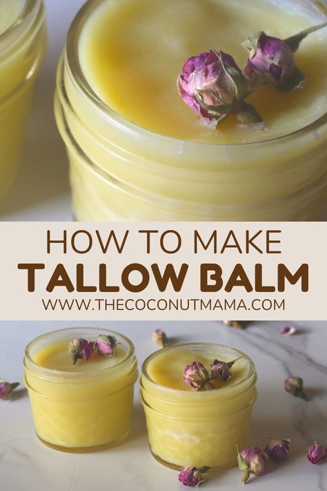 This skin-nourishing tallow balm will leave your skin feeling soft and hydrated. This easy DIY is perfect for sensitive and dry skin. Face Balm Recipe, Tallow Face Balm Recipe, Diy Tallow And Honey Face Cream, Tallow Soap Recipe No Lye, Tallow Lip Balm Recipe, Tallow Balm Recipe, Healing Balm Recipe, Tallow Recipes, Diy Tallow