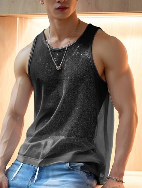 Men's Tank Top Vest Top Undershirt Sleeveless Shirt Plain Crew Neck Street Vacation Sleeveless Mesh Clothing Apparel Fashion Designer Basic 2024 - $13.49 Fitness Tank Top, Streetwear Mode, Solid Tank Tops, Casual Tank Tops, Mens Vest, Mode Streetwear, Sleeveless Tank Top, Sleeveless Tank, Brunei