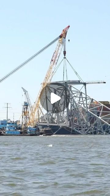 USACE Baltimore District on Instagram: "More views of Sunday’s 440-ton lift 🏗️ The Chesapeake 1000 is the largest floating crane on the Eastern Seaboard, and removing these large pieces will help open a Limited Access Channel that allows one-way ship traffic to the Port of Baltimore. #FSKBridge" Crane Lift, Baltimore, Floating, Instagram