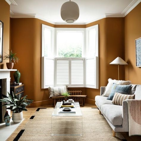 Mustard Living Rooms, Living Room Bay Window, Victorian House Renovation, London Living Room, Mustard Walls, Yellow Living Room, Eclectic Living Room, Inspire Me Home Decor, Victorian Terrace