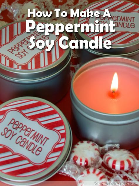 Make a Peppermint Soy Candle In A Tin for a fast, handmade Christmas gift. Soy wax melts in the microwave, so this craft is fast! Printable label included. Peppermint Candle Recipe, Christmas Candle Gift Ideas, Christmas Candle Scents, Christmas Diy Presents, Soy Candle Scents Recipes, Diy Christmas Candles, Diy Peppermint Candle, Christmas Candle Crafts, Homemade Candle Recipes