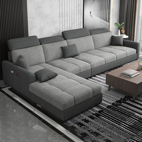 Sofa Ideas L Shape, Gray L Shape Sofa Living Room, Sofa Grey Color, Modern Living Room Sofa Set Grey, L Chair Living Room, Grey L Sofa Living Room, Grey Sofa L Shape, 9 Seater Sofa Design, L Type Sofa Living Rooms Indian