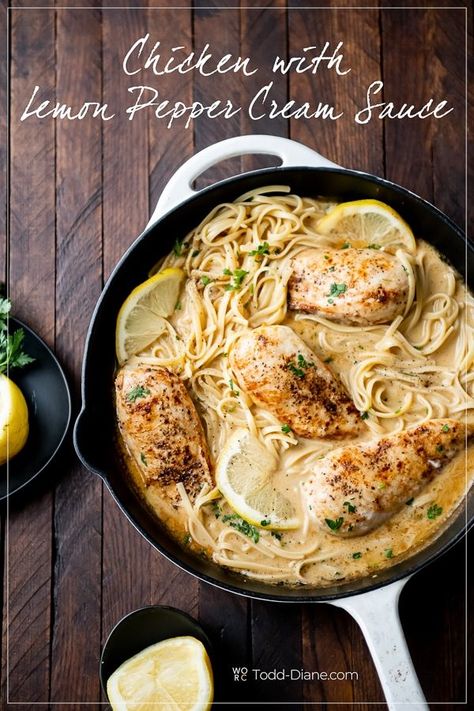 Lemon Pepper Chicken And Pasta, Lemon Pepper Chicken Recipes, Creamy Lemon Pepper Sauce, Lemon Pepper Chicken Pasta, Skillet Chicken Recipes Easy, Pepper Cream Sauce, Lemon Pepper Sauce, Pepper Chicken Recipe, Easy Skillet Chicken