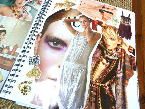 Make A Scrapbook, Fashion Scrapbook, Fashion Sketchbook Inspiration, Fashion Journalism, Textiles Sketchbook, Magazine Collage, Fashion Design Sketchbook, Scrapbook Art, Fashion Design Portfolio