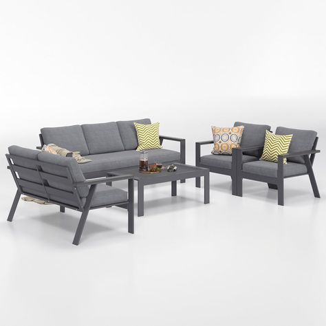 Solaste Aluminum Patio Furniture Set,5 Piece Modern Outdoor Furniture Sofa with Water-Resistant Cushions, Metal Patio Conversation Set with Coffee Table for Balcony, Front Porch, Backyard, Grey Coffee Table For Balcony, Metallic Furniture, Aluminum Patio Furniture, Outdoor Furniture Sofa, Aluminum Patio, Furniture Sofa, Modern Outdoor Furniture, Conversation Set Patio, Patio Furniture Sets