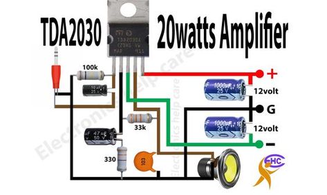 Tda 2030 Amplifier Circuit, Subwoofer Amplifier Circuit Diagram, Tda2030 Amplifier Circuit, Audio Amplifier Circuit Diagram, Speaker Setup, Amplifier Circuit Diagram, Audio Mobil, Diy Guitar Pedal, Basic Electronic Circuits