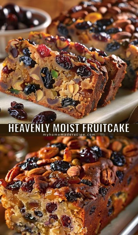 For those who adore a rich and moist fruitcake, this Heavenly Moist Fruitcake is the perfect treat. Bursting with a variety of dried fruits and nuts, and enhanced with the subtle flavors of cinnamon and nutmeg, this cake is a delightful addition to any celebration or simply enjoyed with a cup of tea. The secret to its moist texture lies in the balance of ingredients, particularly the orange juice that keeps the cake tender and flavorful. Boiled Fruitcake Recipe, Light Fruitcake Recipe, Dried Fruit Decorations Cake, Rich Moist Fruit Cake Recipe, Fruit And Nut Cake Recipe, Mixed Fruit Recipes Baking, Italian Fruit Cake Recipe, Easy Fruit Cake Recipe 3 Ingredients, Fruit Cake Bread