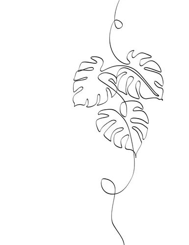 Tropical monstera leaves bush silhouette in line Vector Image Houseplant Line Drawing, Embroidery Designs Line Art, Line Drawings Leaves, Monstera Sketches, Monstera Plant Tattoo Simple, Monstera Line Tattoo, Monstera Drawn Simple, Monstera Fine Line Tattoo, Tropical Line Drawing