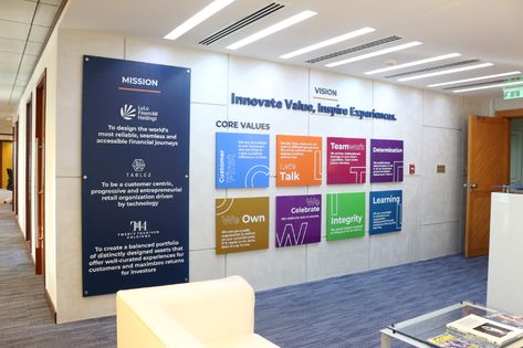 Reception Wall, School Reception, Office Wall Graphics, Office Graphics, Corporate Values, Office Mural, Office Wall Design, Innovative Office, Office Signage