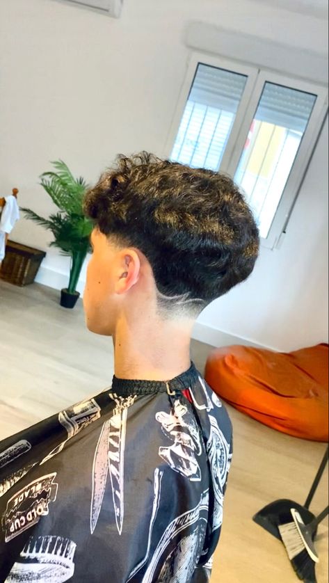 Low Taper Curly Hair Design, Design On Taper Fade, Best Edgar Haircuts, Low Mid Fade Curly Hair, Fade With Letter Design Hair, Mid Taper Fade With Design, Low Taper Back Design, Small Taper Design, Taper Fade Curly Hair With Design