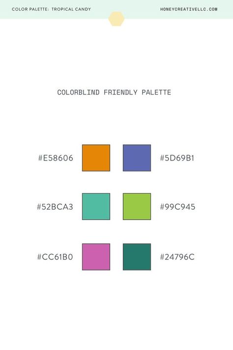 Colorblind Friendly Palette, Colorblind palette, color palette, blue color palette, orange color palette, magenta color palette, tropical palette, accessible design, graphic design Color Palette Magenta, Magenta Color Palette, Color Palette Orange, Tropical Palette, Orange Color Palette, Palette Blue, Palettes Color, Accessible Design, Blue Color Palette