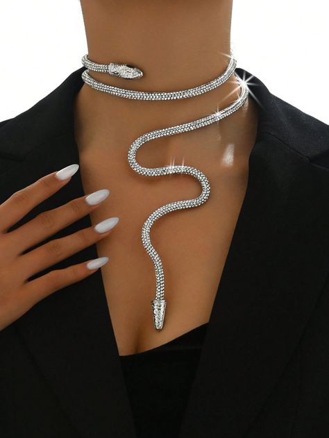 Party Choker Necklace, Snake Necklace Silver, Collar Choker, Cream Contour, Womens Chokers, Mesh Netting, Snake Necklace, Choker Collar, Design Silver