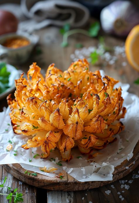 Learn How to Cook Air Fryer Blooming Onion Recipe For Free | Recipes You'll Love, Made Easy! Air Fry Blooming Onion Recipe, Air Fried Blooming Onion, Blooming Onion Recipe Air Fryer, Blooming Onion Dip, Air Fryer Blooming Onion Recipe, Air Fryer Onions, Air Fryer Blooming Onion, Blooming Onion Recipe, Baked Blooming Onion