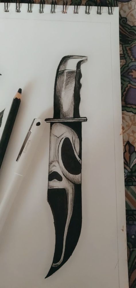 Horror Pencil Sketch, Scream Drawing Aesthetic, Drawings Ideas Halloween, Easy Scetchbook Draws, Horror Drawing Ideas Sketches, Realistic Ghost Drawing, Easy Horror Drawings For Beginners, Ghostface Knife Drawing, Scream Art Drawing