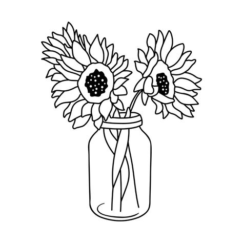 Vase Of Sunflowers Drawing, Sunflower In Vase Tattoo, Sunflower Vase Tattoo, Anna Tattoo, Vase With Fifteen Sunflowers, American Style Tattoo, Bottle Vector, Sunflower Vase, Sunflower Drawing