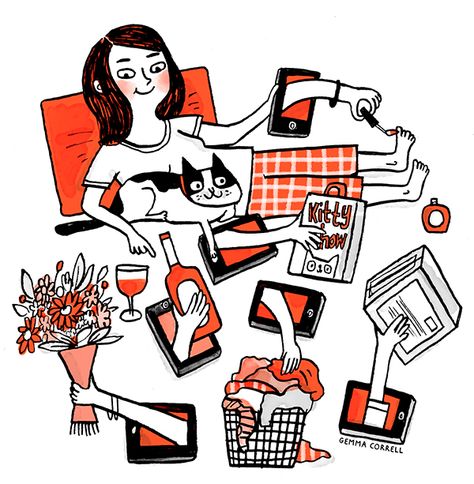 These days, there’s an app for EVERYTHING. If money were no object,… Zoe Character, Organization Illustration, Multitasking Illustration, Journalling Inspiration, Helpful Apps, Gemma Correll, Ideas Illustration, Organizing Time Management, Life Illustration