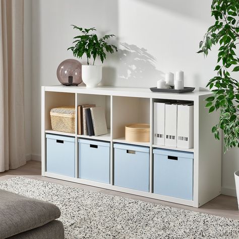 TJENA Storage box with lid, blue, 12 ½x13 ¾x12 ½" - IKEA Kids Storage Furniture, Kallax Shelf Unit, Kallax Shelving Unit, Kallax Shelf, Ikea Kallax, Clutter Free Home, Fabric Boxes, Storage Boxes With Lids, Shelf Unit