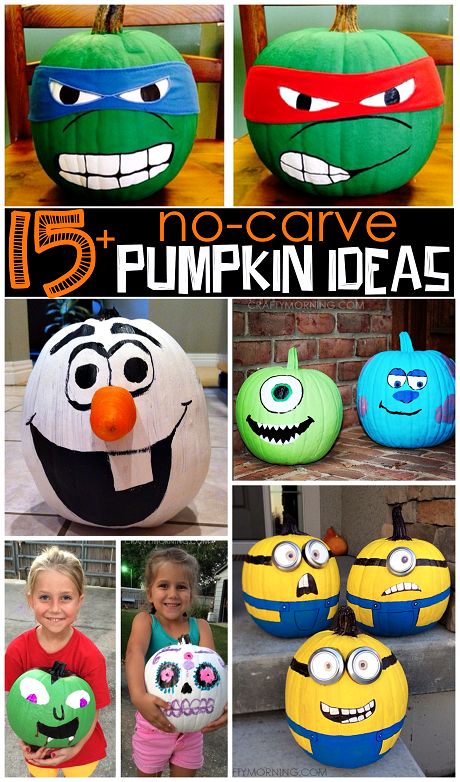 Clever No Carve/Painted Pumpkin Ideas for Kids on Halloween - Crafty Morning Pumpkin Decorating Contest, No Carve Pumpkin Decorating, Pumpkin Contest, Hallowen Ideas, Pumpkin Painting Ideas, Halloween Pumpkin Designs, Halloween Pumpkins Painted, Creative Pumpkins, Pumpkin Ideas