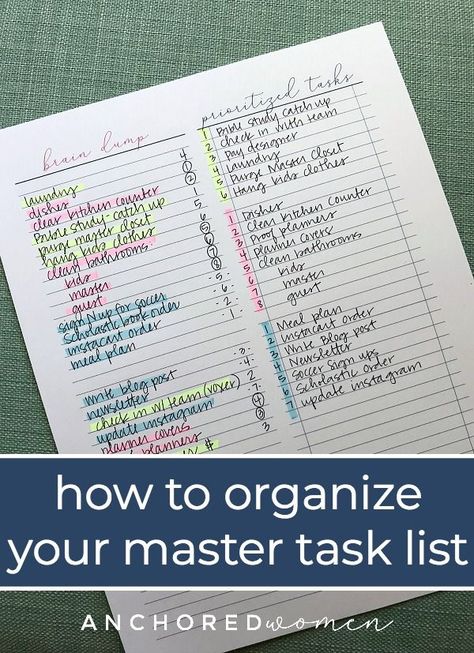 Master Task List, Organization Lists, Home Management Binder, Planner Tips, Home Improvements, Task List, Writing Blog Posts, Organization Planning, Brain Dump