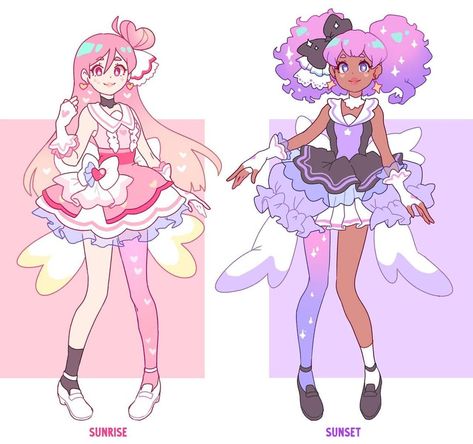 Magical Girl Hairstyles, Magical Girl Outfit, Magical Girl Aesthetic, Magical Boy, Oc Pokemon, Sunrise And Sunset, Girl Inspiration, Girls Characters, 영감을 주는 캐릭터