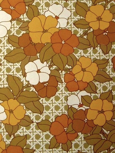 Vintage Wallpaper, Orange, Yellow, Flowers, White