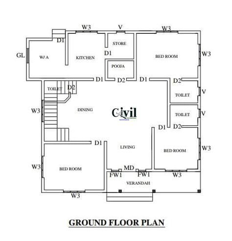 House Design 1500 Sq Ft, 1500 Sq Ft House Plans, One Floor House Plans, 1500 Sq Ft House, Traditional Style Home, Free House Plans, House Plans 3 Bedroom, Traditional Style Homes, Kerala House Design