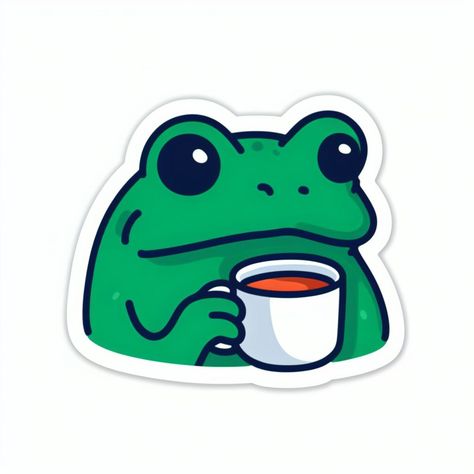 It's tea time and froggie is not too be bothered. Chill sticker for your hot cup of tea🐸 Frog Drinking Tea, Hot Stickers, Frog Tea, Tea Stickers, Hot Cup Of Tea, Cup Stickers, Frog Art, Sweet Pic, Stickers Printable