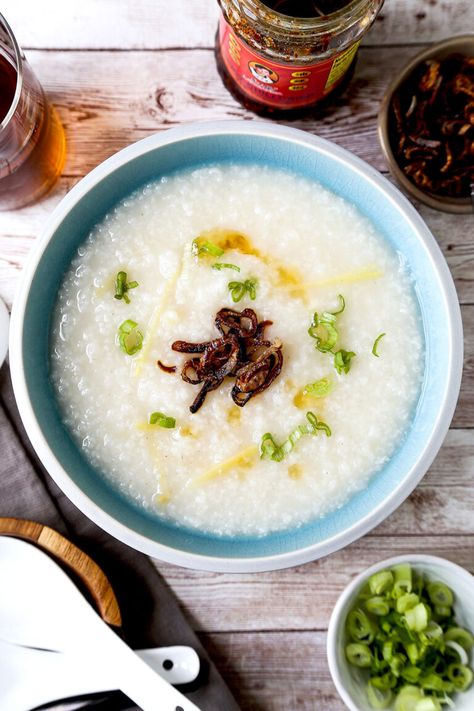 Basic Congee Recipe- 粥 | Pickled Plum Savoury Rice Recipe, Tofu Chili, Congee Recipe, Eggplant With Garlic Sauce, Gluten Free Side Dishes, Ginger Salad Dressings, Pinto Bean Recipes, Gluten Free Side, Love Dairy