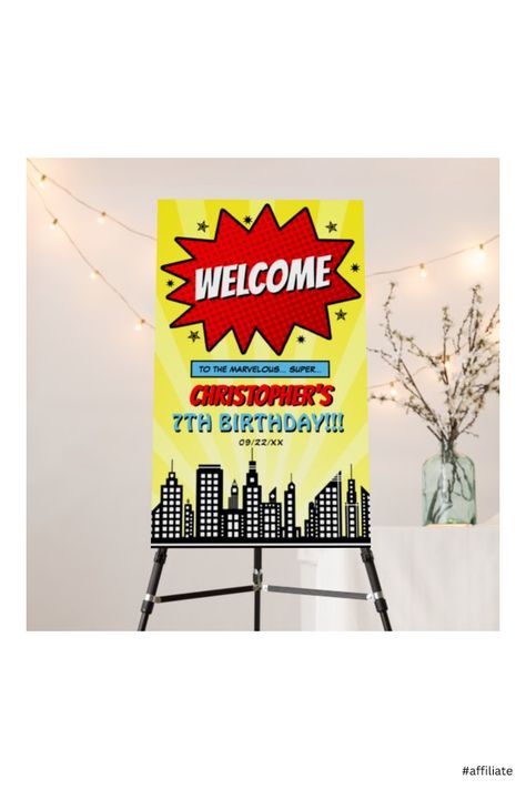 Superhero Birthday Party Food, Superhero Comic Book, Beatles Lyrics, Super Hero Theme, Baby Boy Shower Favors, Birthday Welcome Sign, Birthday Cheers, Guest Book Table, Comic Book Superheroes