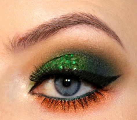 St Paddy's Day Makeup, Paddy’s Day Makeup, Green Orange Eye Makeup, Orange And Green Eyeshadow, St Patrick’s Day Eye Makeup, St Patricks Day Eye Makeup, St Patricks Makeup, Orange Green Makeup, Orange And Green Makeup