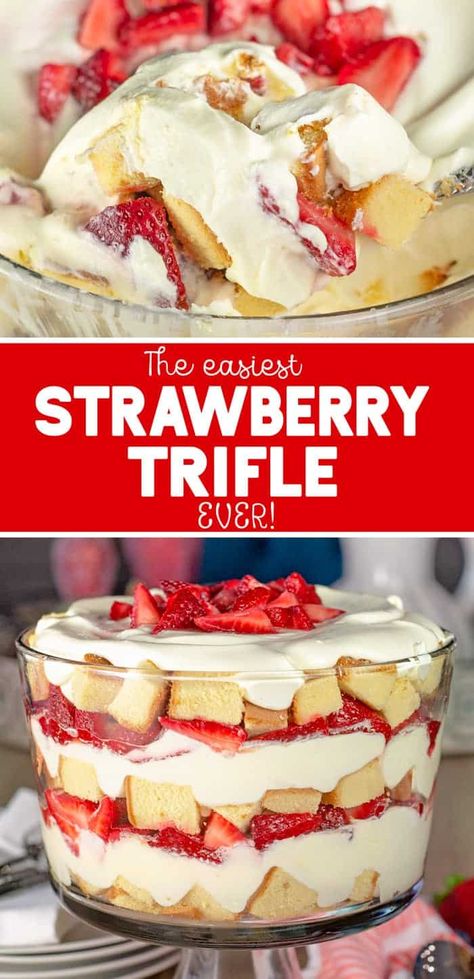 Strawberry Trifle With Pound Cake, Trifle With Pound Cake, Easy Strawberry Trifle, Snickers Dessert, Trifle Bowl Recipes, Easy Trifle, Strawberry Trifle, Fresh Strawberry Recipes, Creamy Pudding