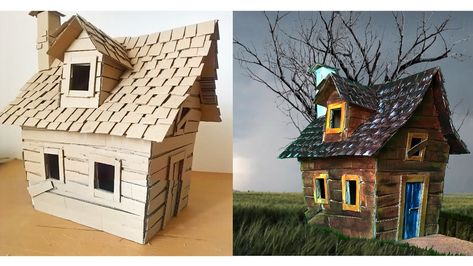 DIY Witch House Using Recycled Cardboard | Bored Panda Cardboard Box Houses, Cardboard City, Diy Witch, Haunted House Diy, Halloween Art Projects, Fairy House Crafts, Fairy House Diy, Witch Diy, Cardboard House